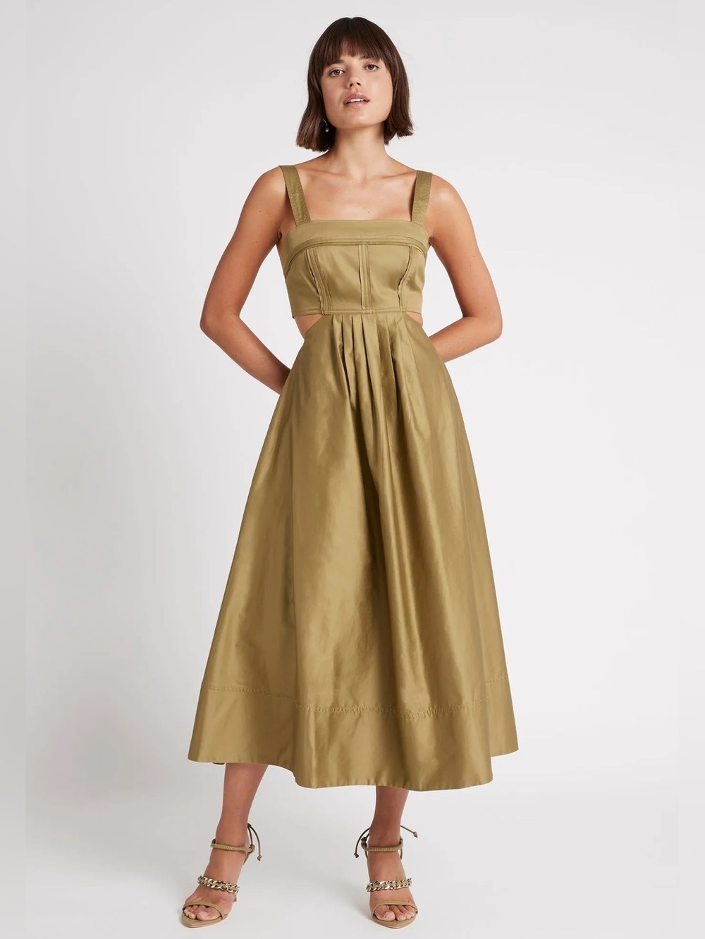 Aje Frequency Cut Out Midi Dress in Olive Green - 10